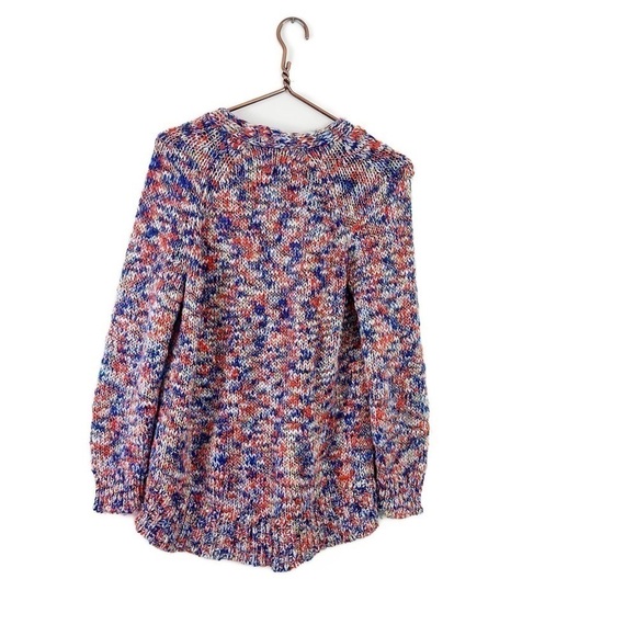 Lou & Grey Loft Red Blue Chunky Knit V Neck Sweater Wool Blend Womens Small - Picture 6 of 6